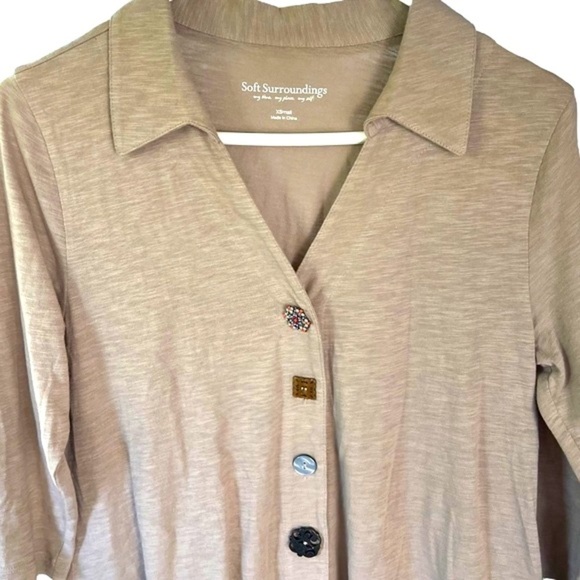 Soft Surroundings Danielle Button Top Tunic Asymmetrical Hem 3/4 Sleeves XS - Picture 4 of 10